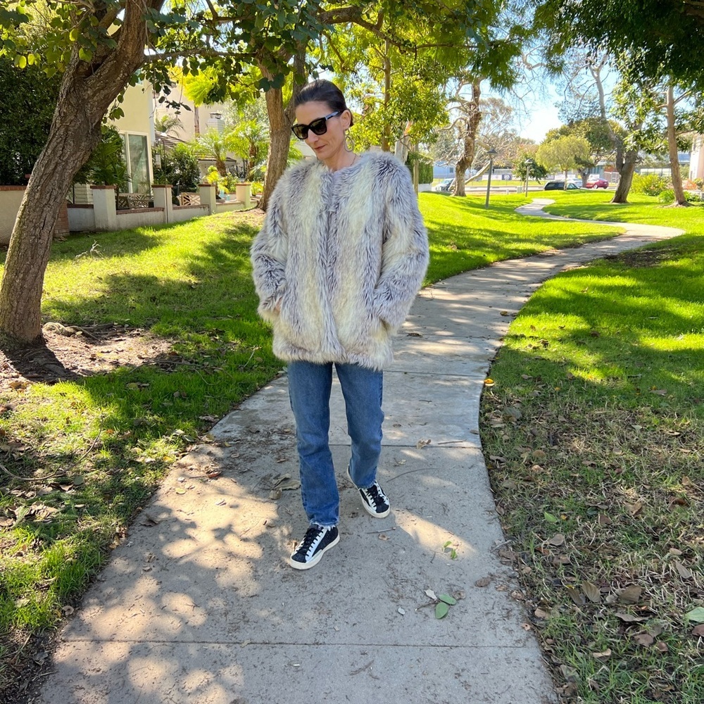 BSABLE Mob Wife Faux Fur Coat Made in USA Gray Size Small